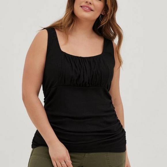 NWT- Torrid Size: 2 ~ Textured Knit, Dbl Scoop, Ruched Front, Side Cinched Tank - Picture 4 of 6